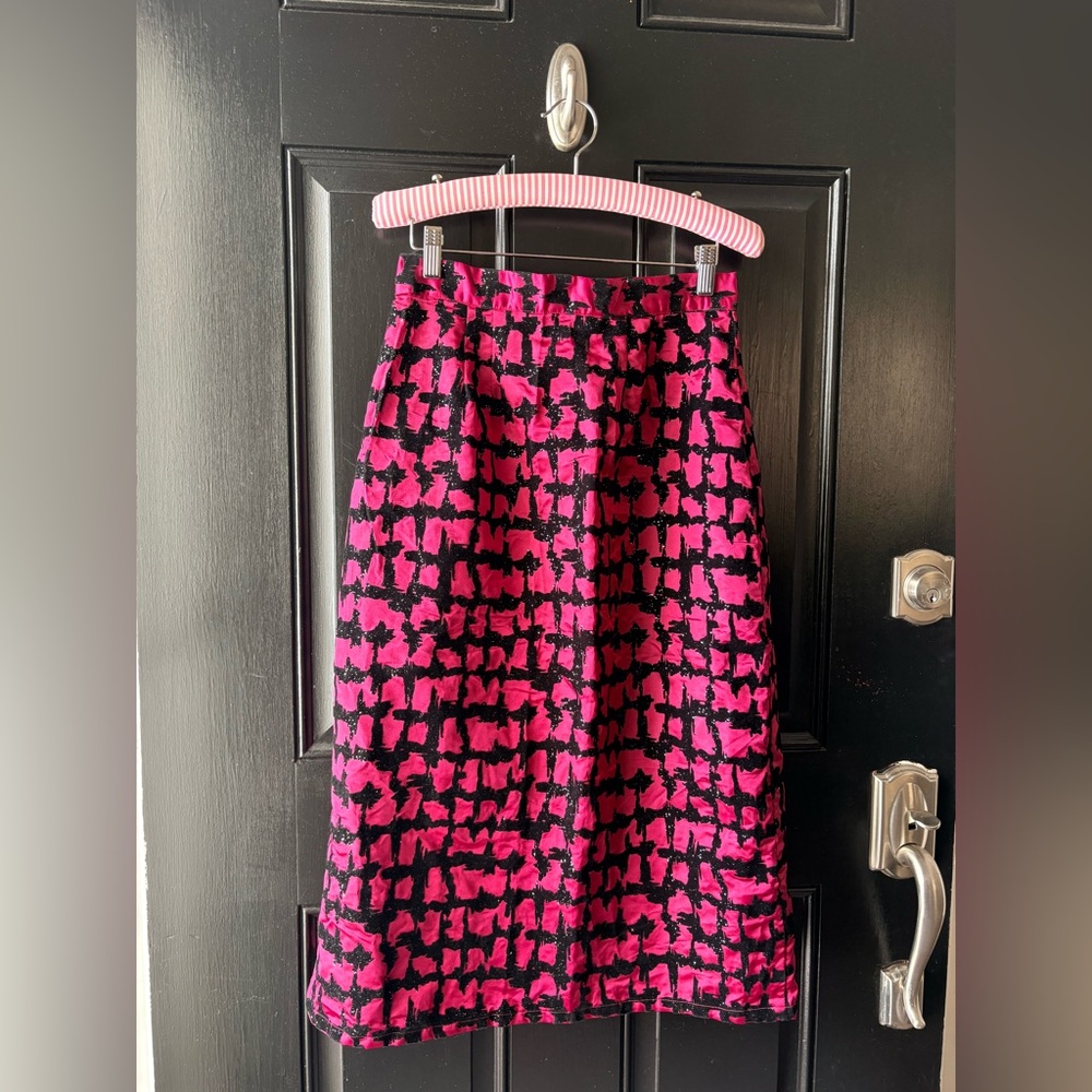 Handmade Burgundy Black Velvet Taffeta Glitter Midi Skirt Size S